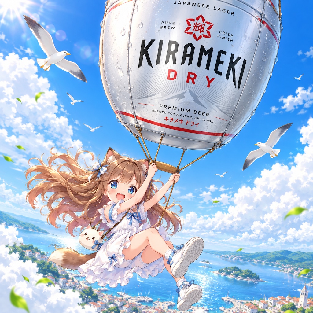 巨大風船で空飛ぶ小さな女の子
