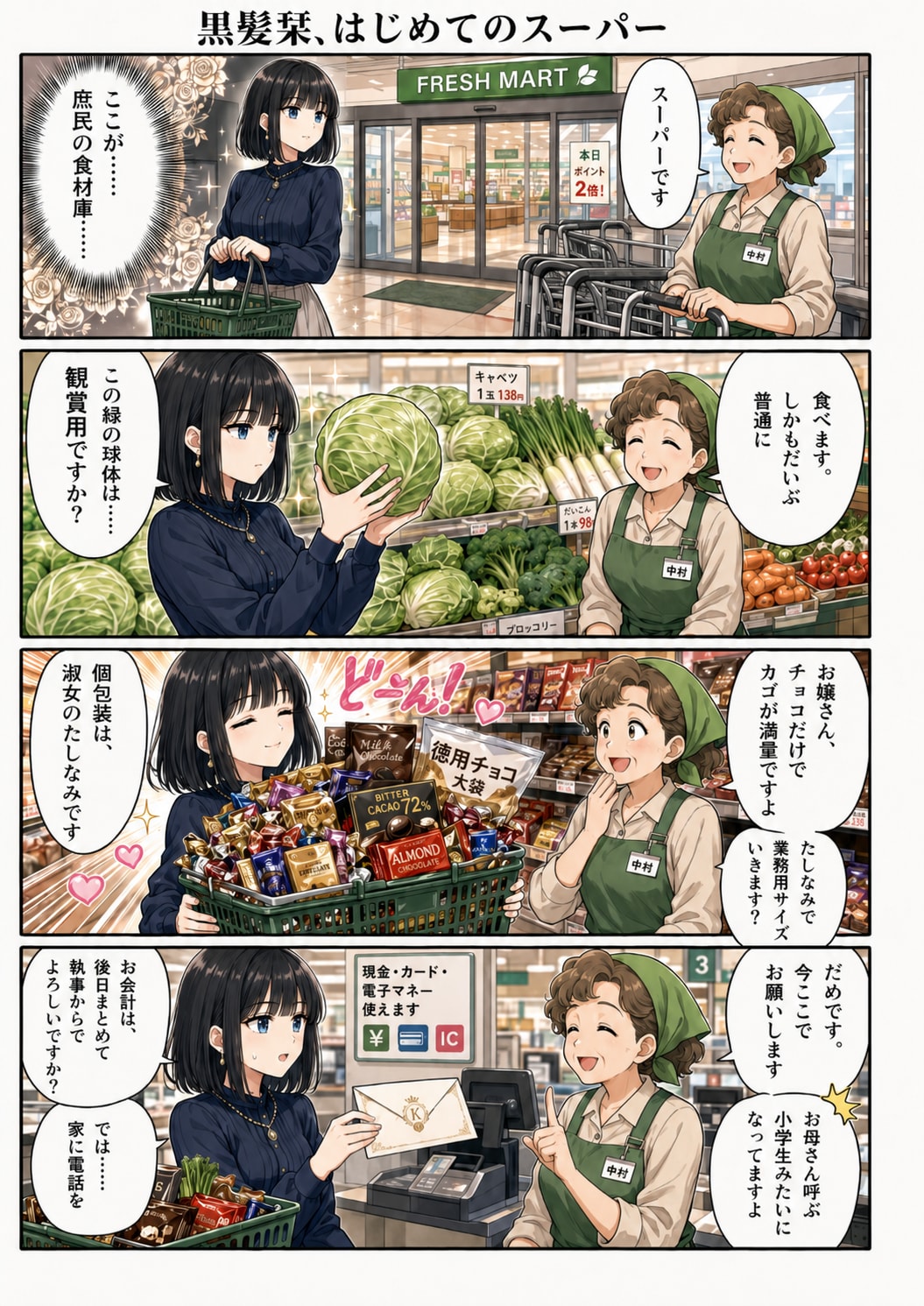 初めてスーパーを訪れるお嬢様
