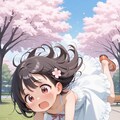 桜にはしゃぎ過ぎて転んだ女の子 2枚目