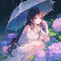 紫陽花と少女 2枚目