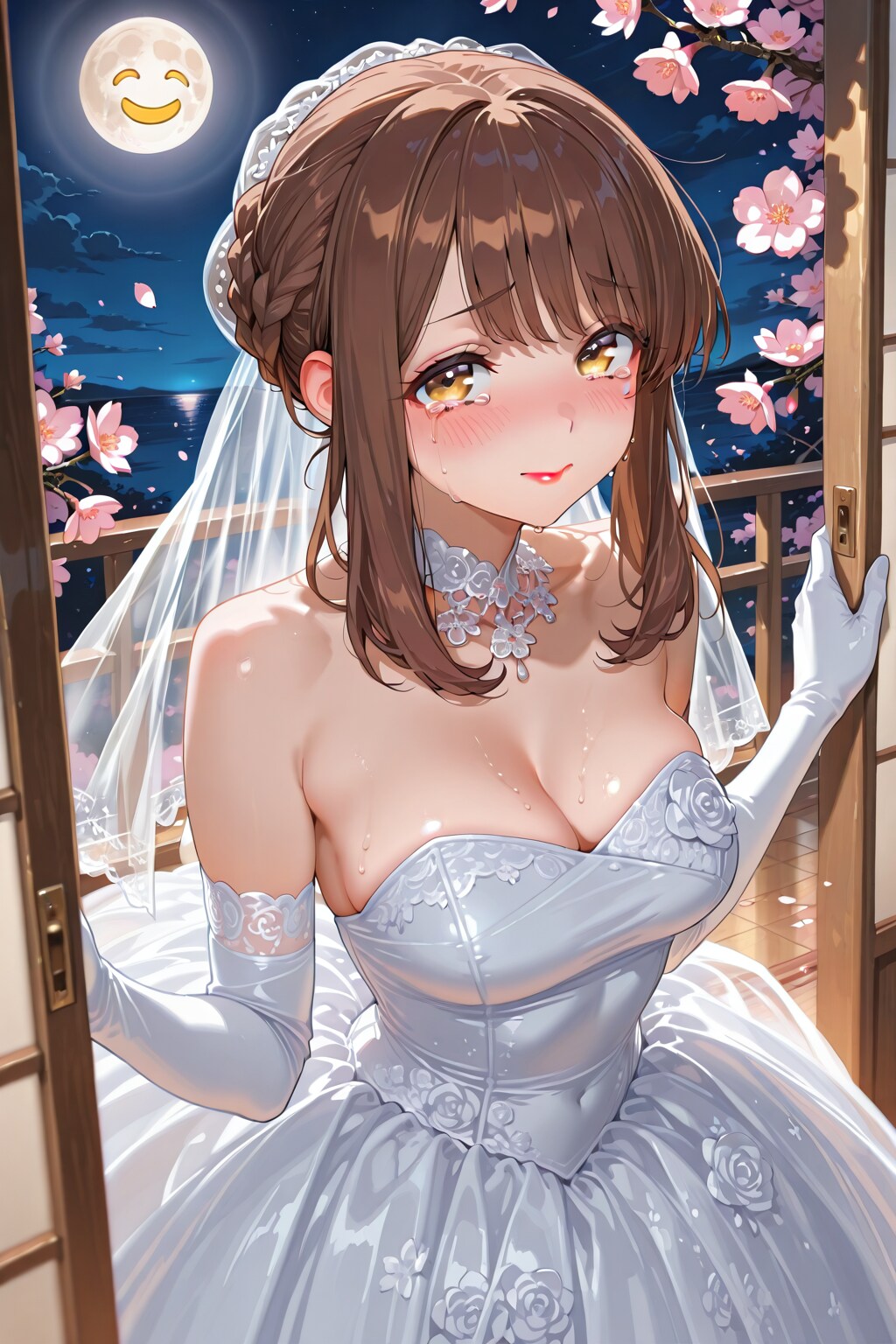ウェディングドレスの心実と夜桜(ちちぷい版)