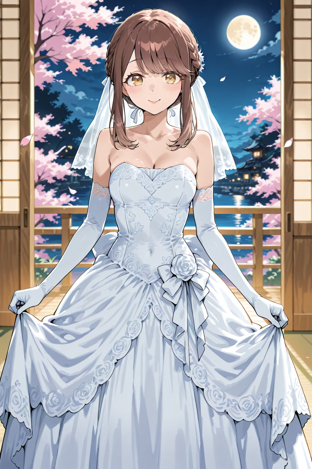 ウェディングドレスの心実と夜桜(ちちぷい版)