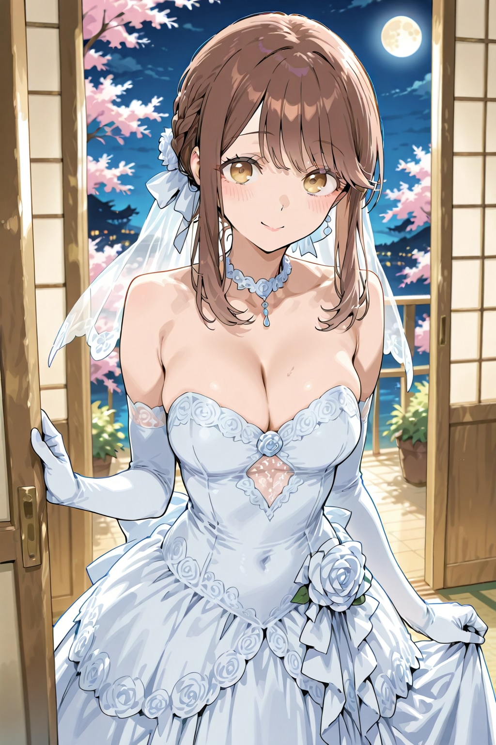 ウェディングドレスの心実と夜桜(ちちぷい版)