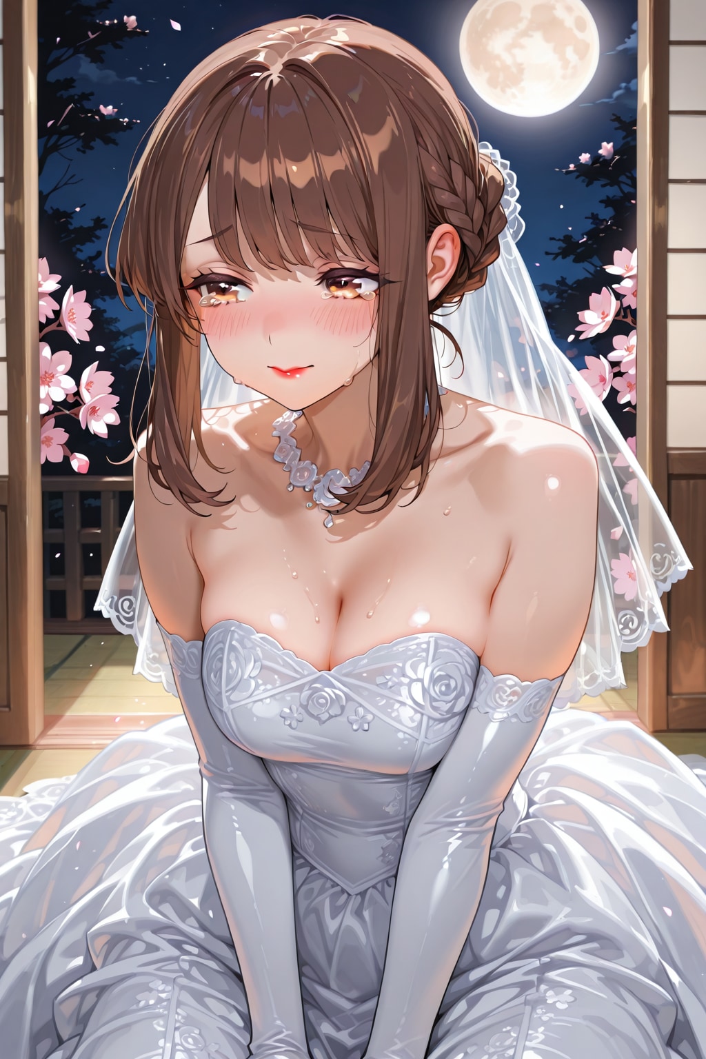 ウェディングドレスの心実と夜桜(ちちぷい版)