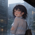 新人OL、梅雨前のにわか雨にびっくり 2枚目
