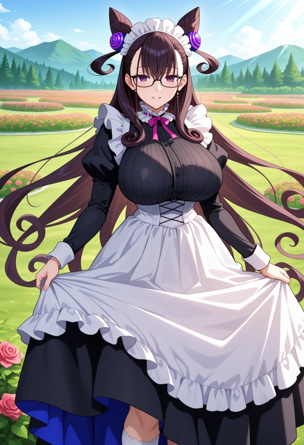 ロングスカートメイド等コスプレ文系人妻 | の人気AIイラスト・グラビア