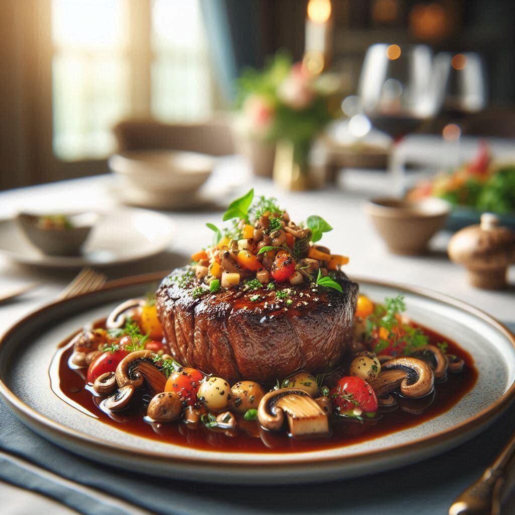 ステーキの上にトッピング