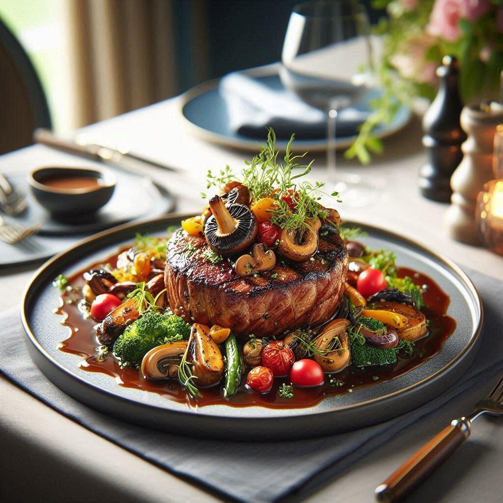 ステーキの上にトッピング