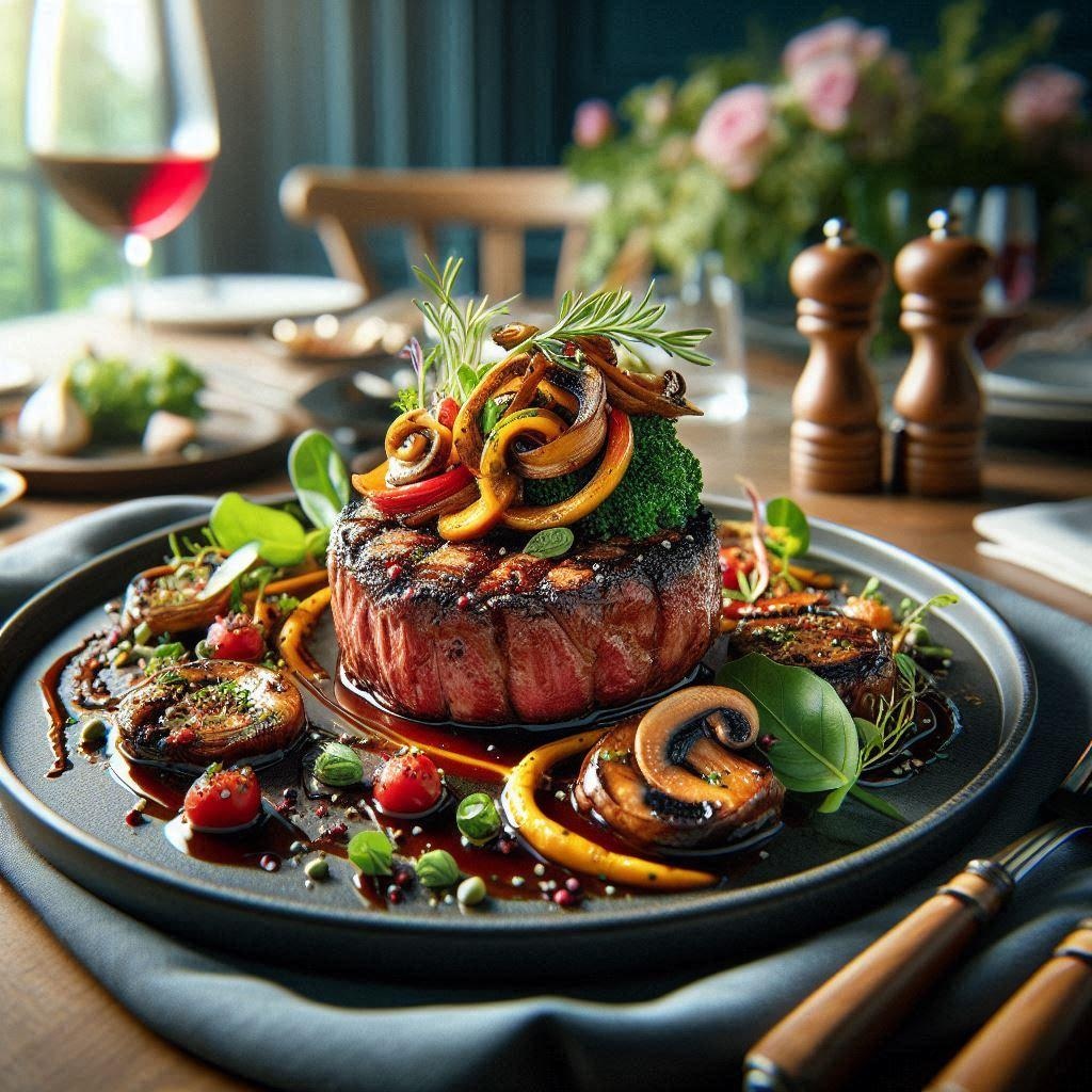 ステーキの上にトッピング