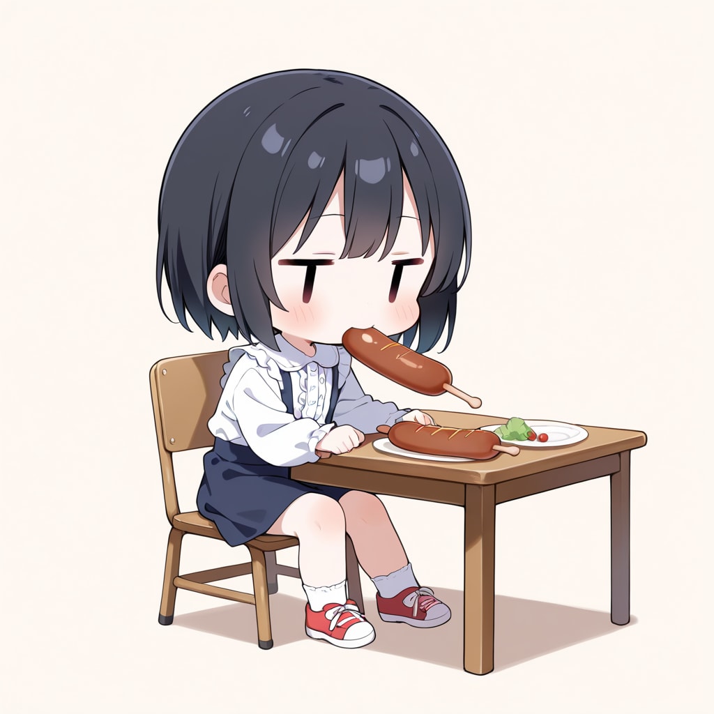 ソーセージを食べる