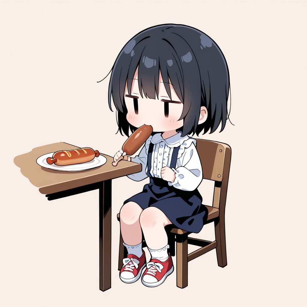 ソーセージを食べる