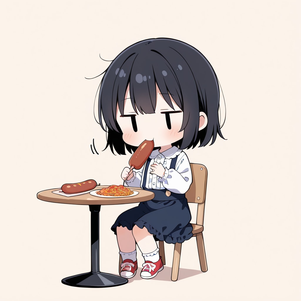 ソーセージを食べる