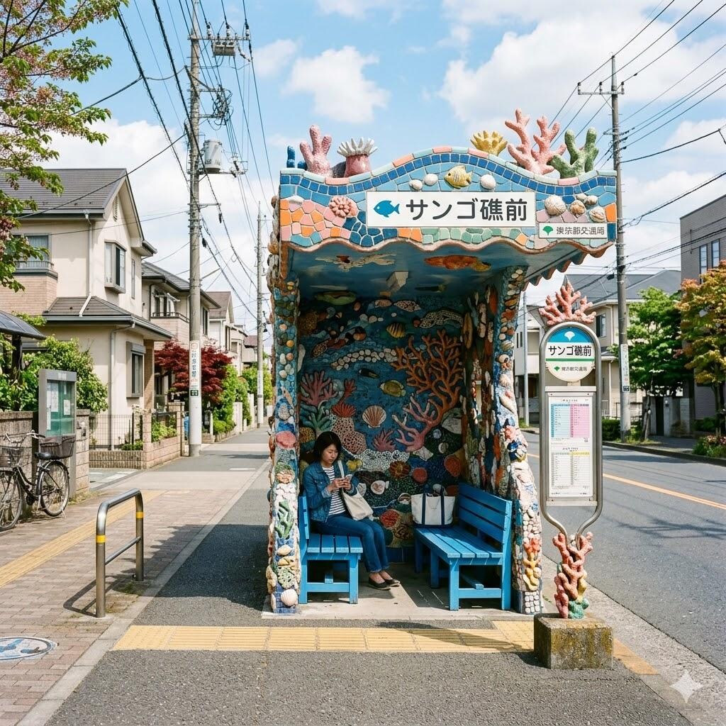 サンゴ礁っぽいバス停