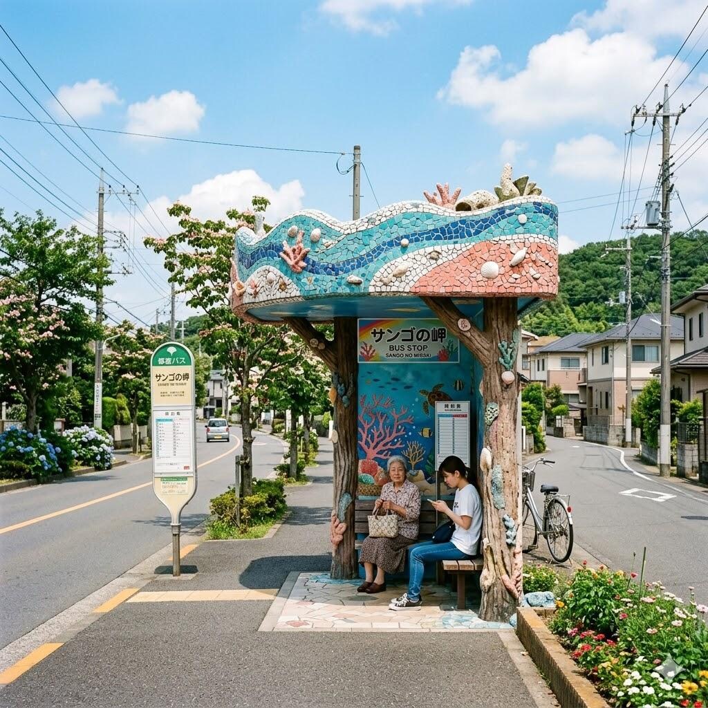 サンゴ礁っぽいバス停