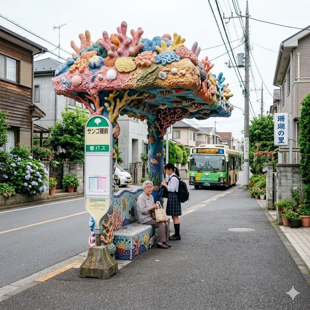 サンゴ礁っぽいバス停