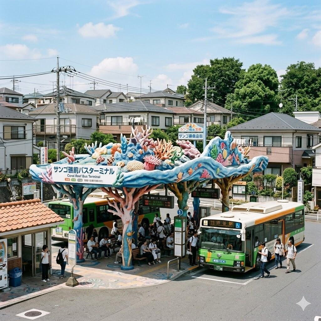 サンゴ礁っぽいバス停