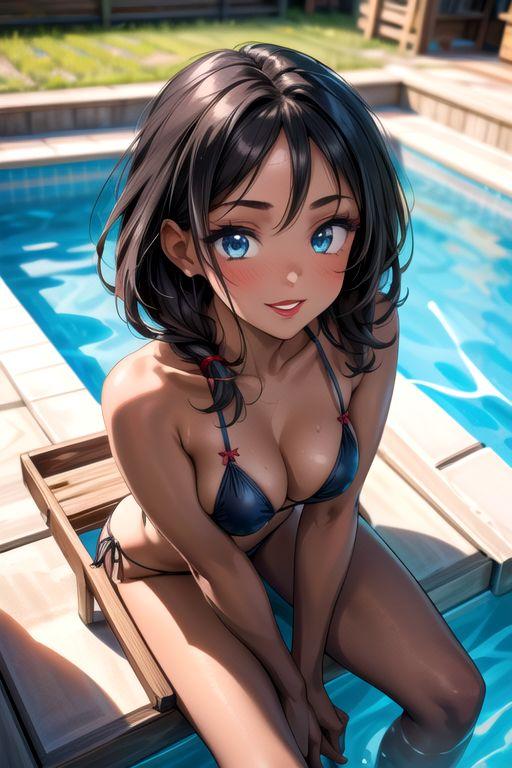 紺ビキニ プールサイド