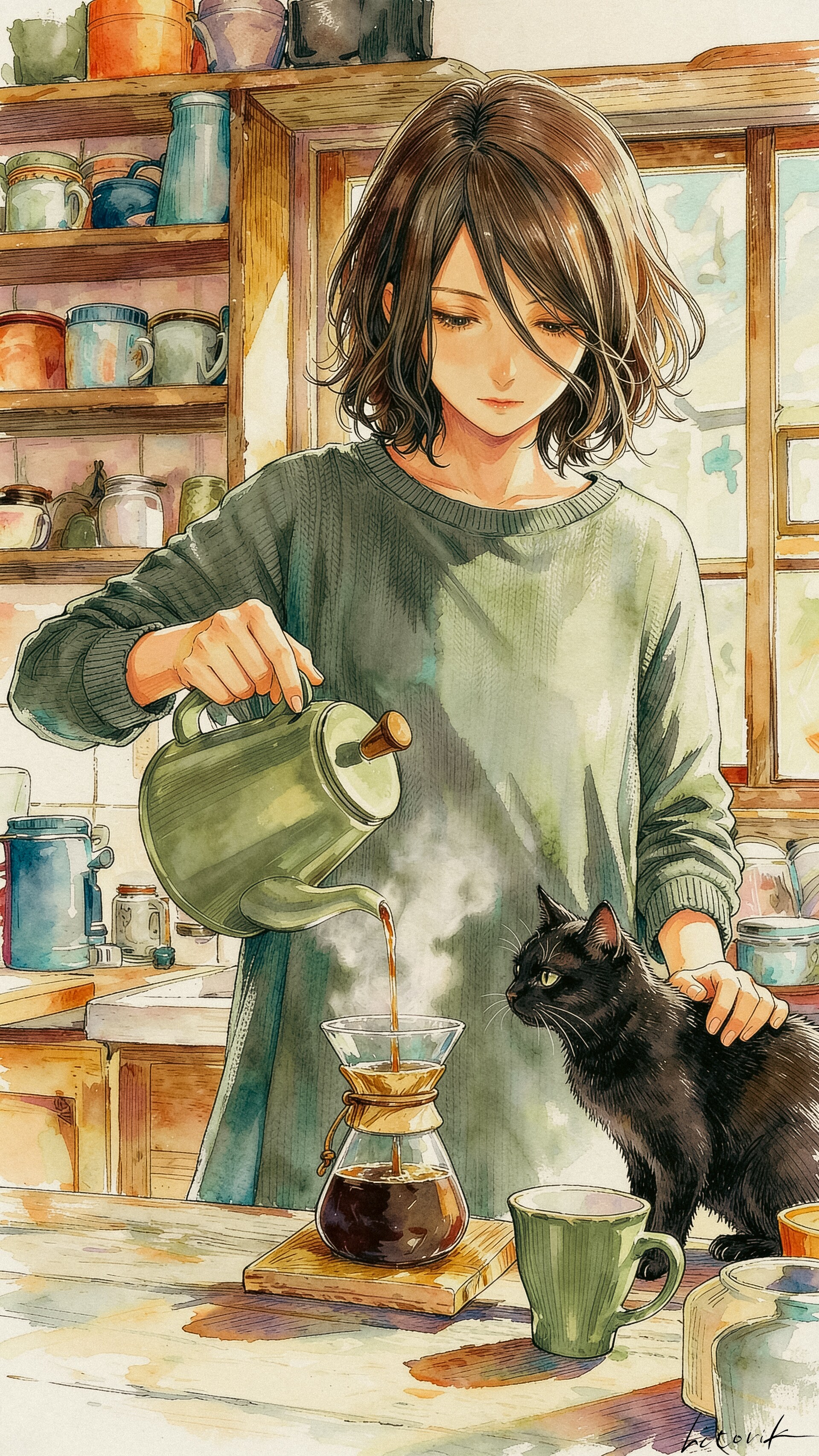 一滴ずつ、朝を組み立てる／スマホ壁紙アーカイブ | の人気AIイラスト・グラビア