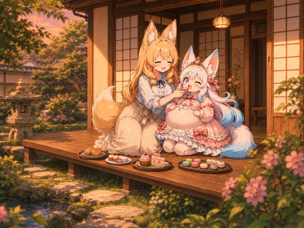 スタンドにおやつを食べさせるケモミミゆるふわおねえさん
