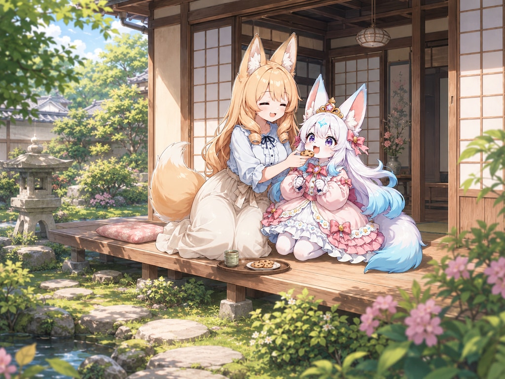 スタンドにおやつを食べさせるケモミミゆるふわおねえさん