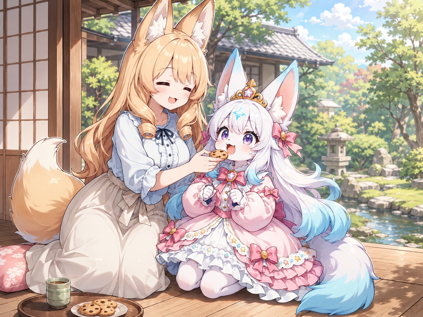 スタンドにおやつを食べさせるケモミミゆるふわおねえさん
