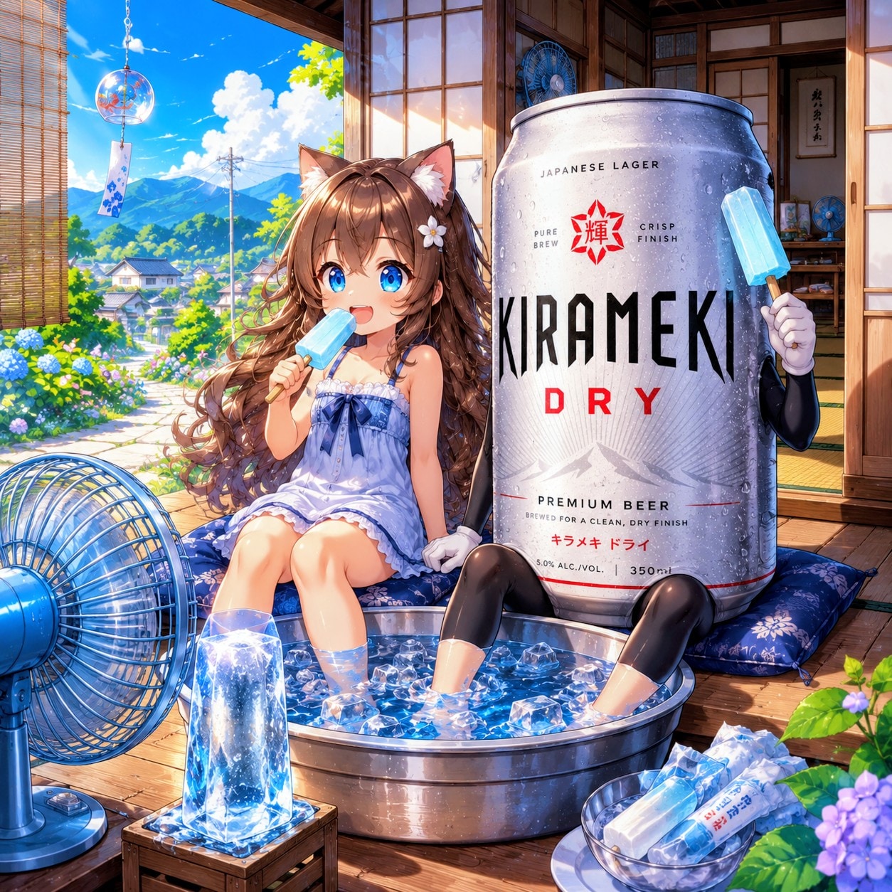 縁側で涼む小さな女の子