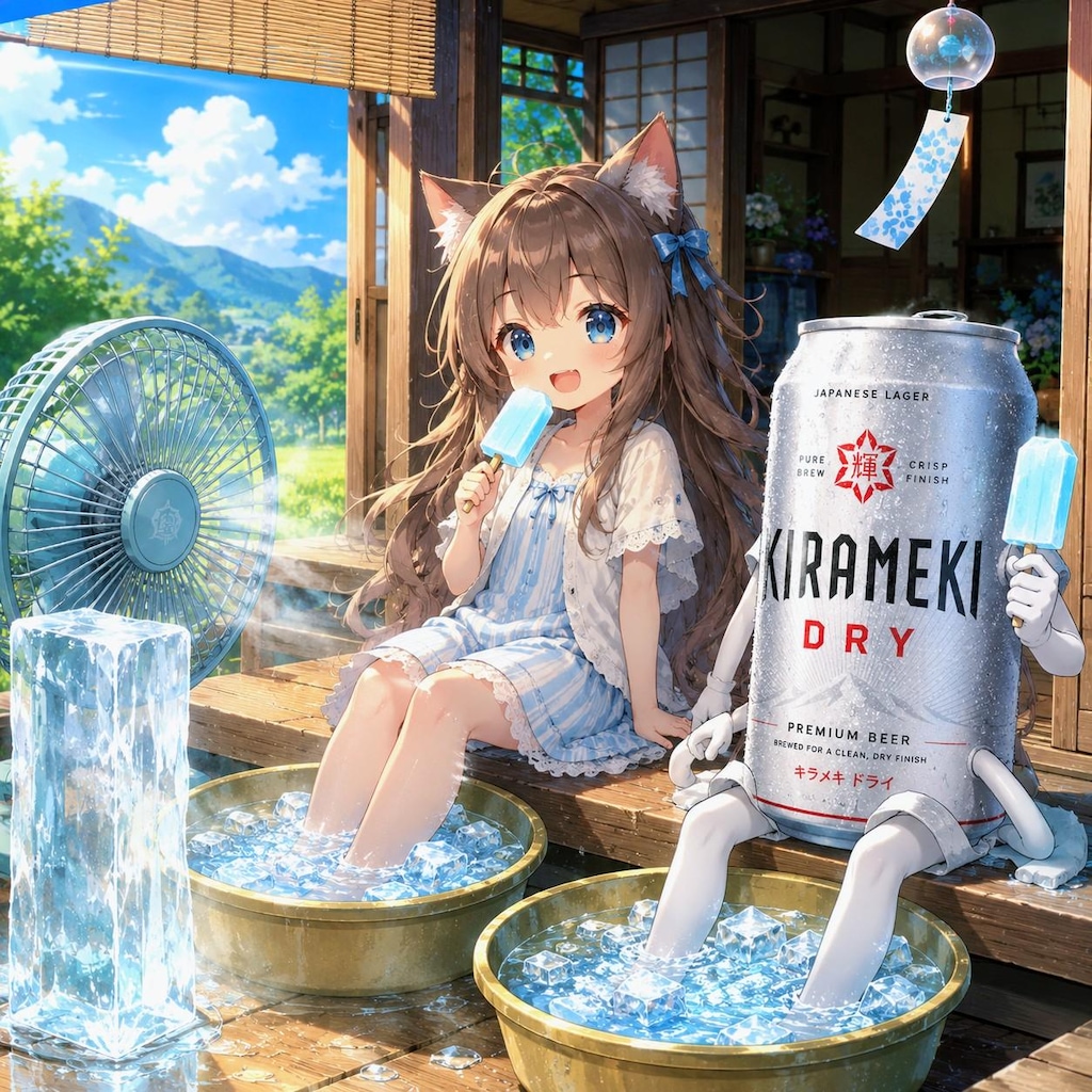 縁側で涼む小さな女の子