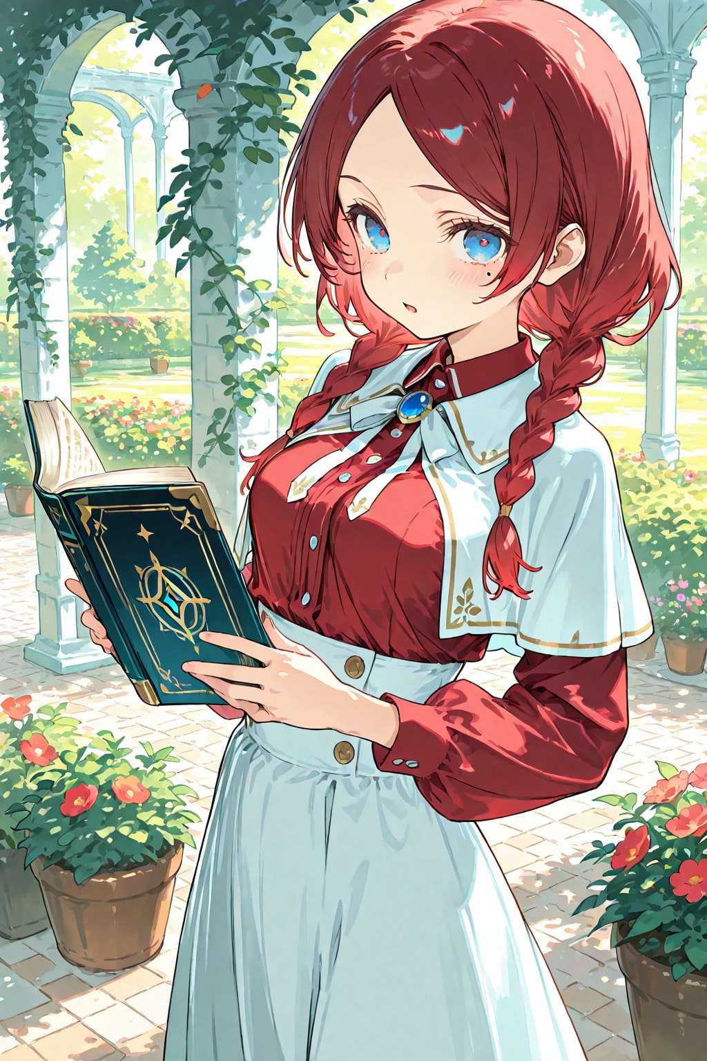 学園の庭園『お兄さん、もしかして噂を聞いて来たんですか？』学園少女 | の人気AIイラスト・グラビア