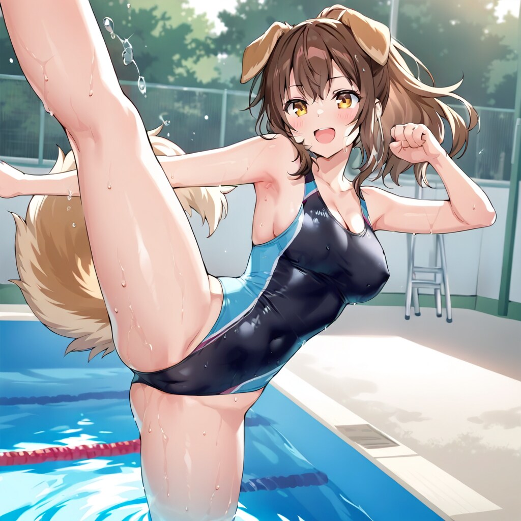 競泳水着でハイレグキック