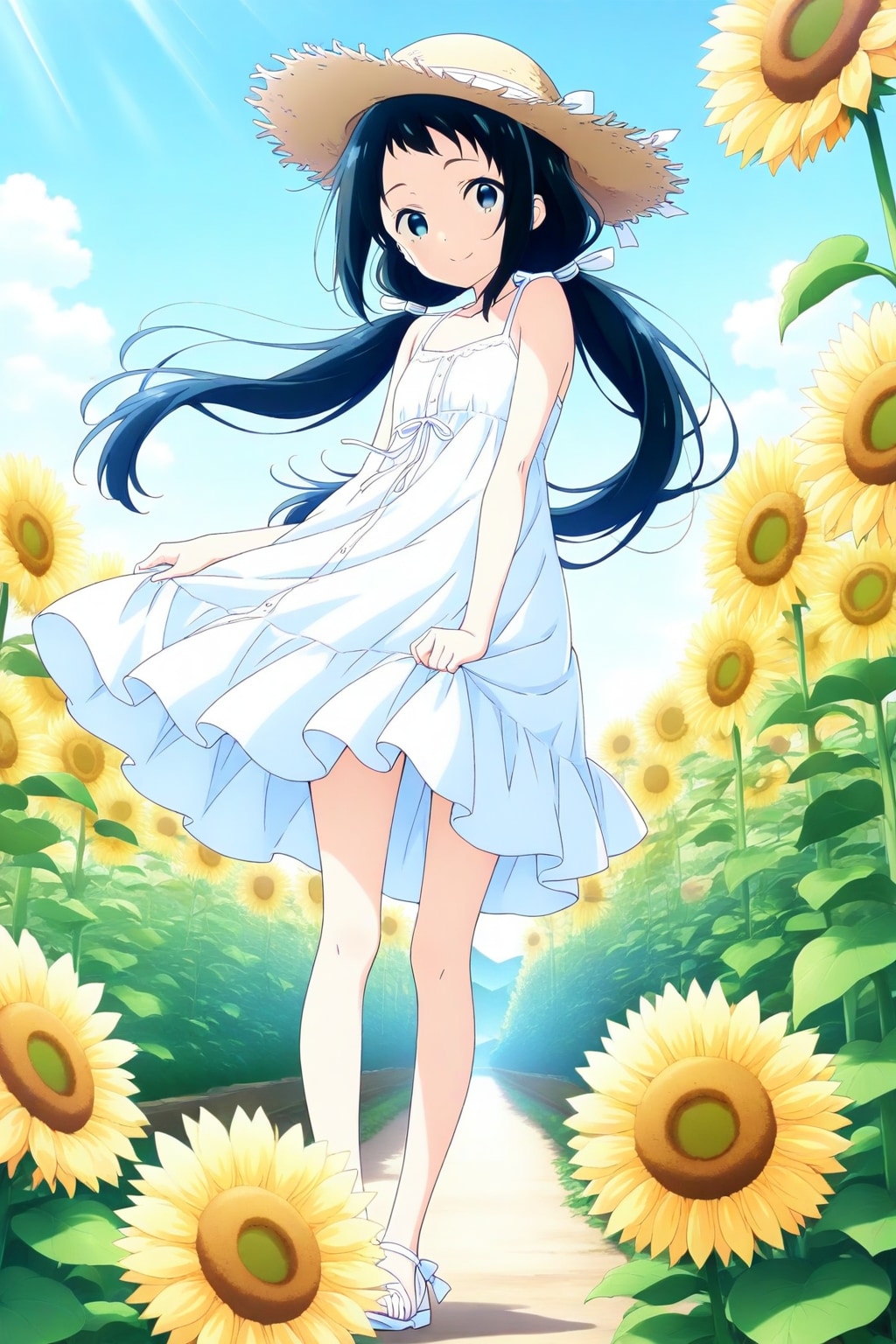 ひまわりと麦わら帽子