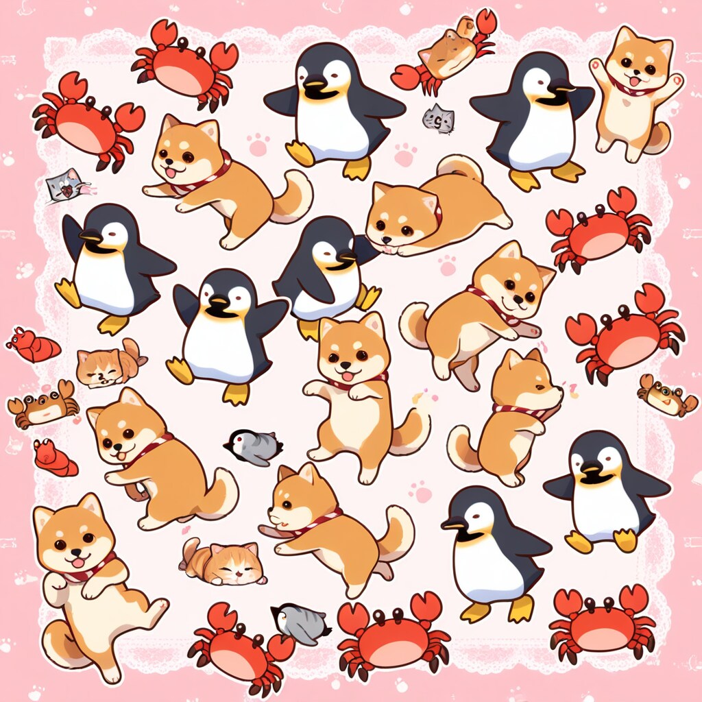 柴犬とペンギンとカニと猫 | の人気AIイラスト・グラビア