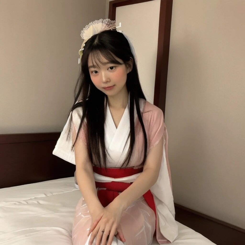 黒髪ロングで巫女服の美女３７