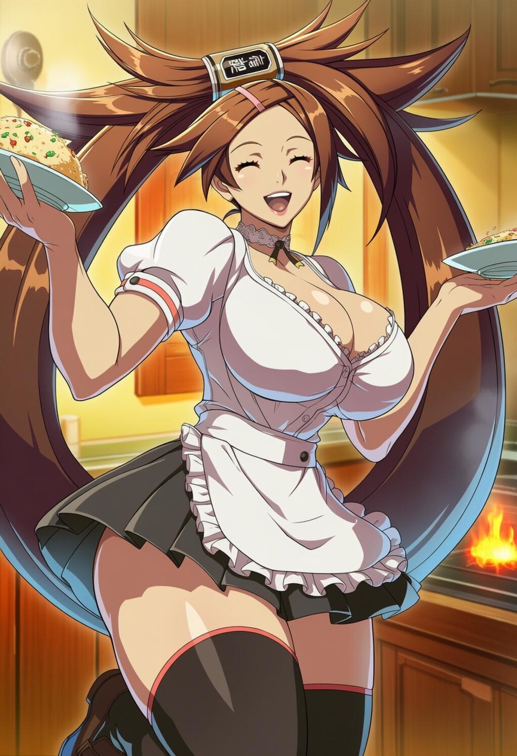 チャーハンを作るエプロンコスプレ料理人人妻