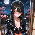 ラバースーツの葵さんと夜桜(ちちぷい版) 2枚目