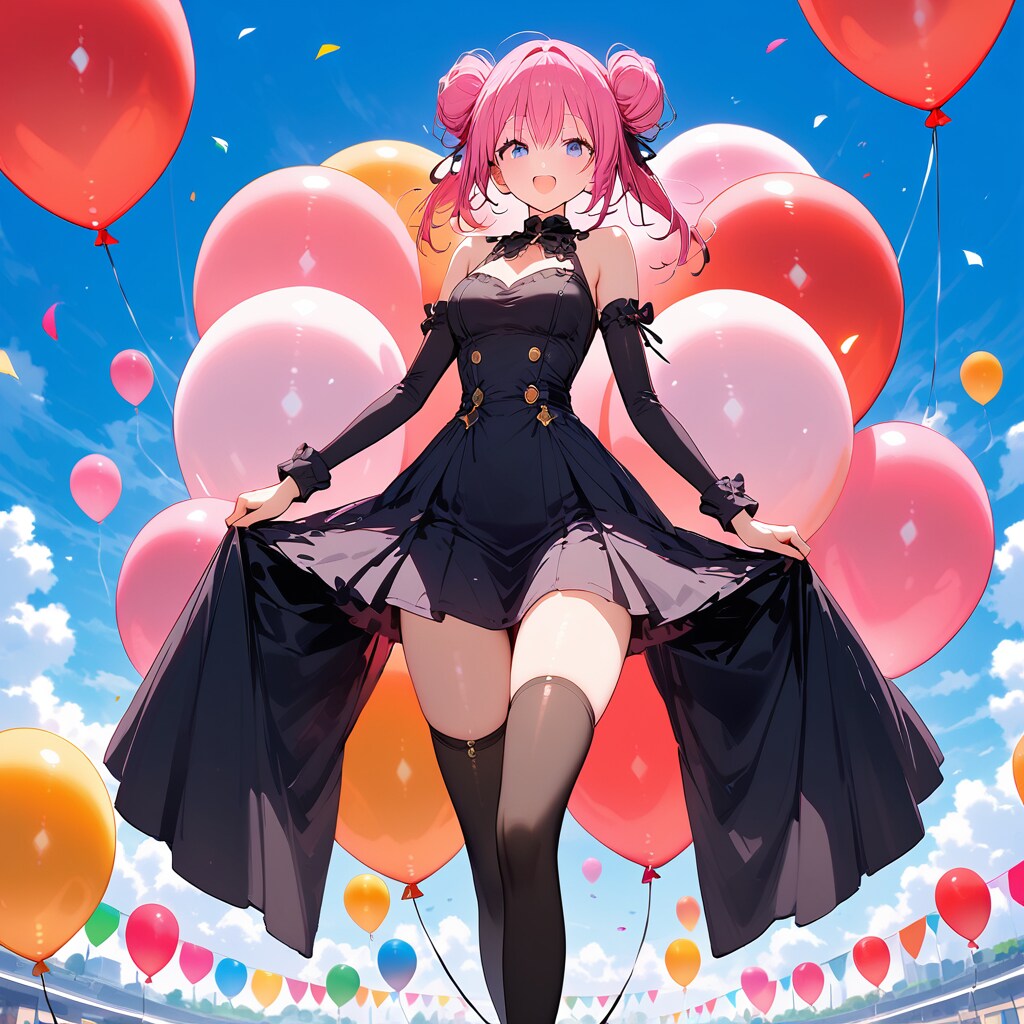 いっぱい巨大風船を持つピンク髪の美女。 | の人気AIイラスト・グラビア