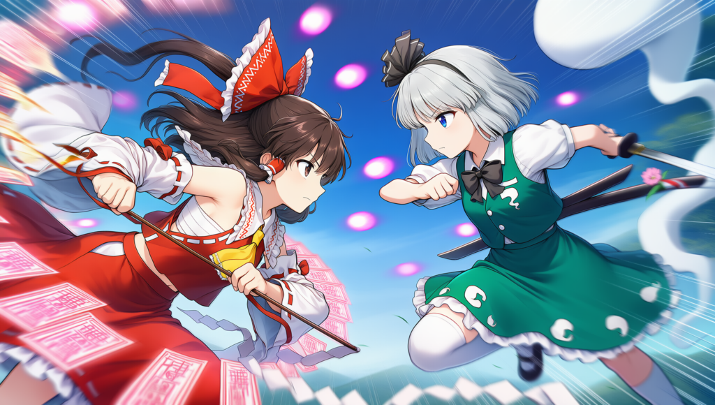 東方　霊夢　妖夢　弾幕ごっこ　横から