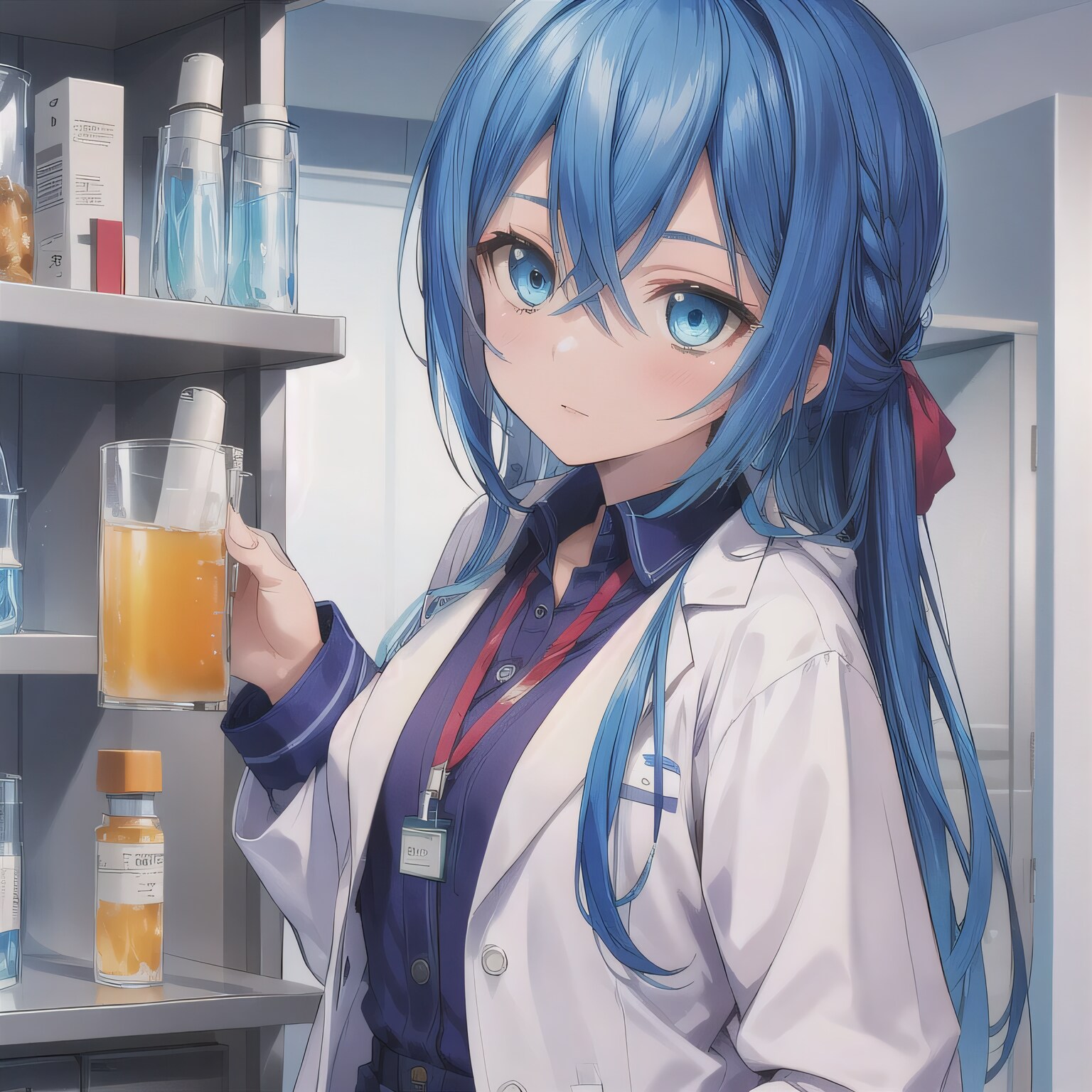 青髪ロングで白衣の少女２ | の人気AIイラスト・グラビア