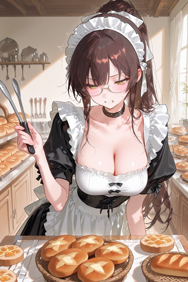 トングカチカチを堪(こら)えるメイドのサラさん