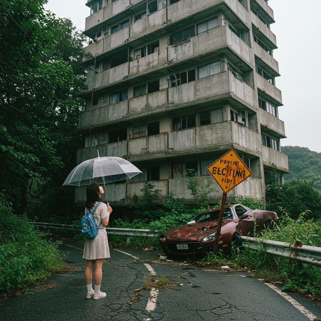 雨の廃墟