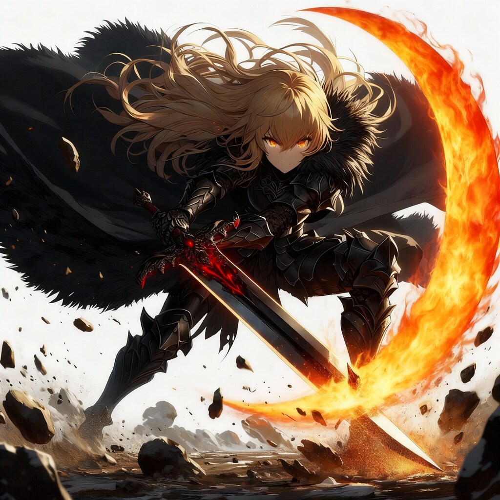 炎の斬撃を放つエリザベス