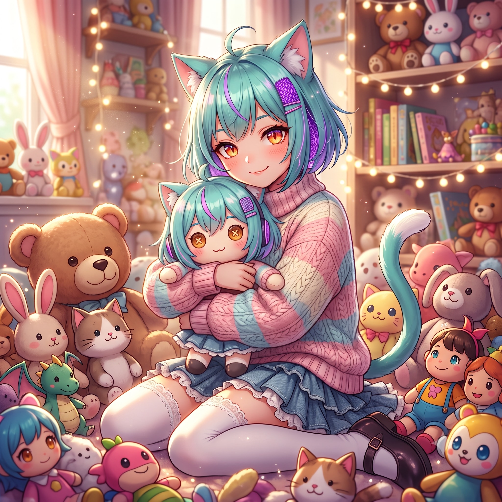 ぬいぐるみとミケちゃん