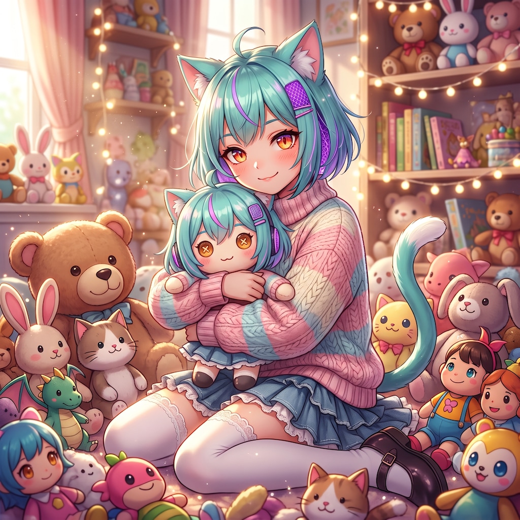 ぬいぐるみとミケちゃん