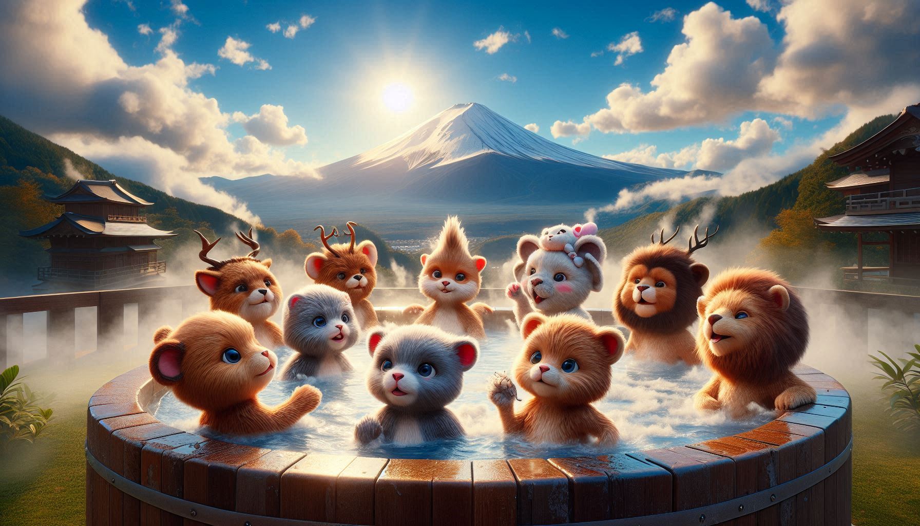 １アニマル温泉旅行 | の人気AIイラスト・グラビア