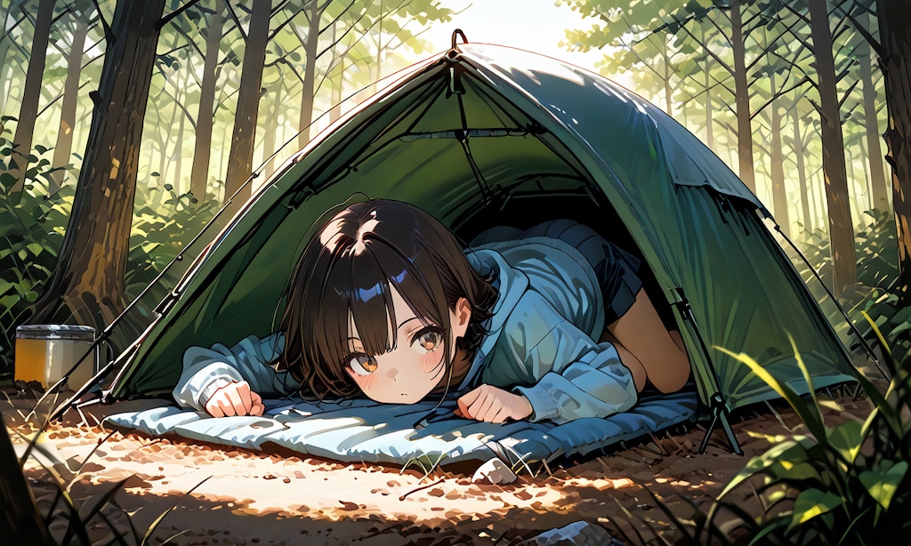 テントの中で