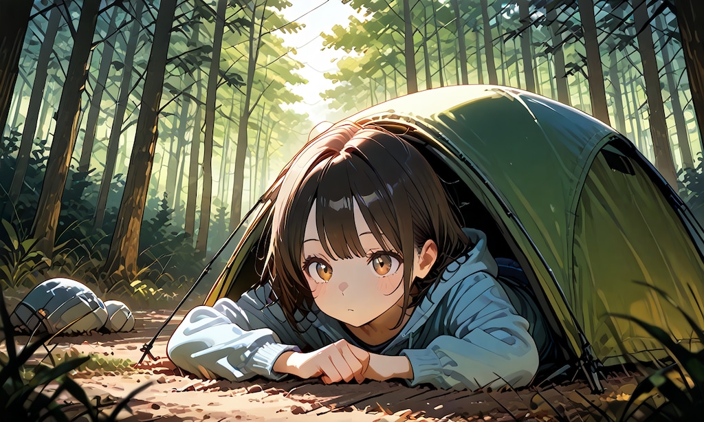 テントの中で