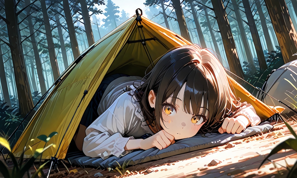 テントの中で