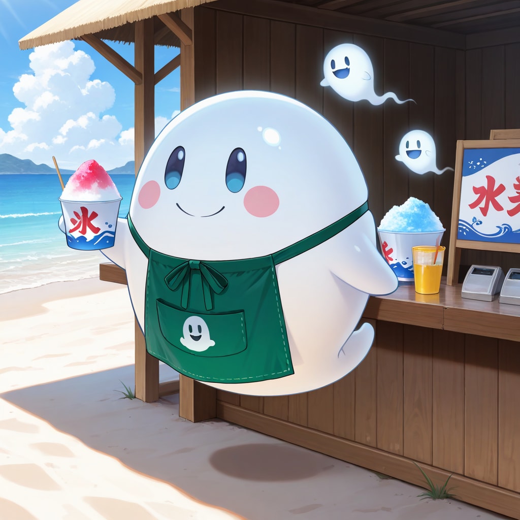 かき氷を販売するお化けさん