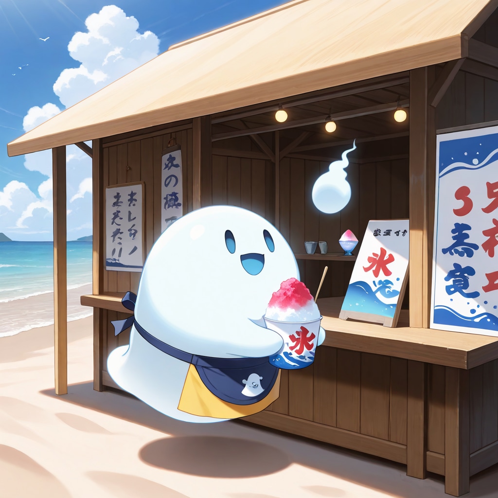 かき氷を販売するお化けさん