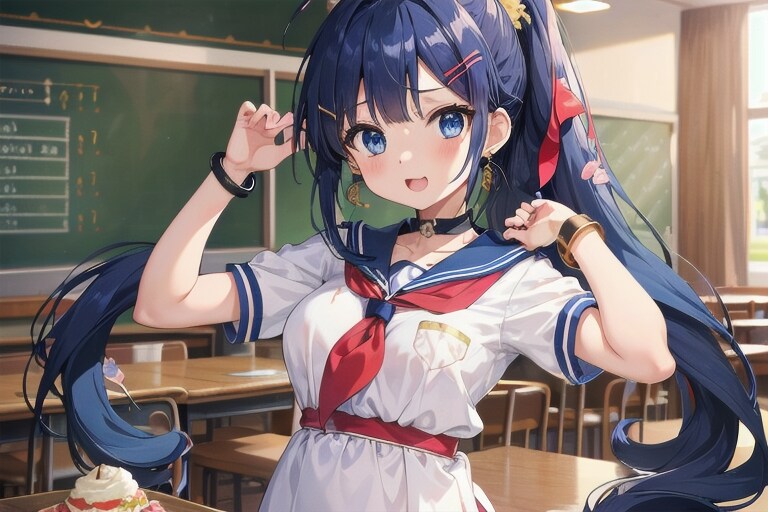 あおにゃん 教室セーラー服