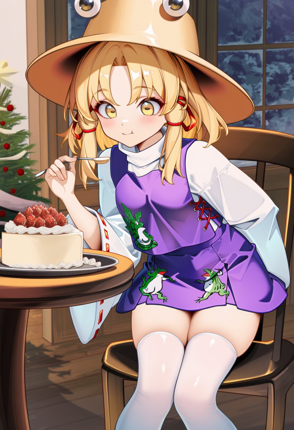 クリスマスケーキを食べる諏訪子